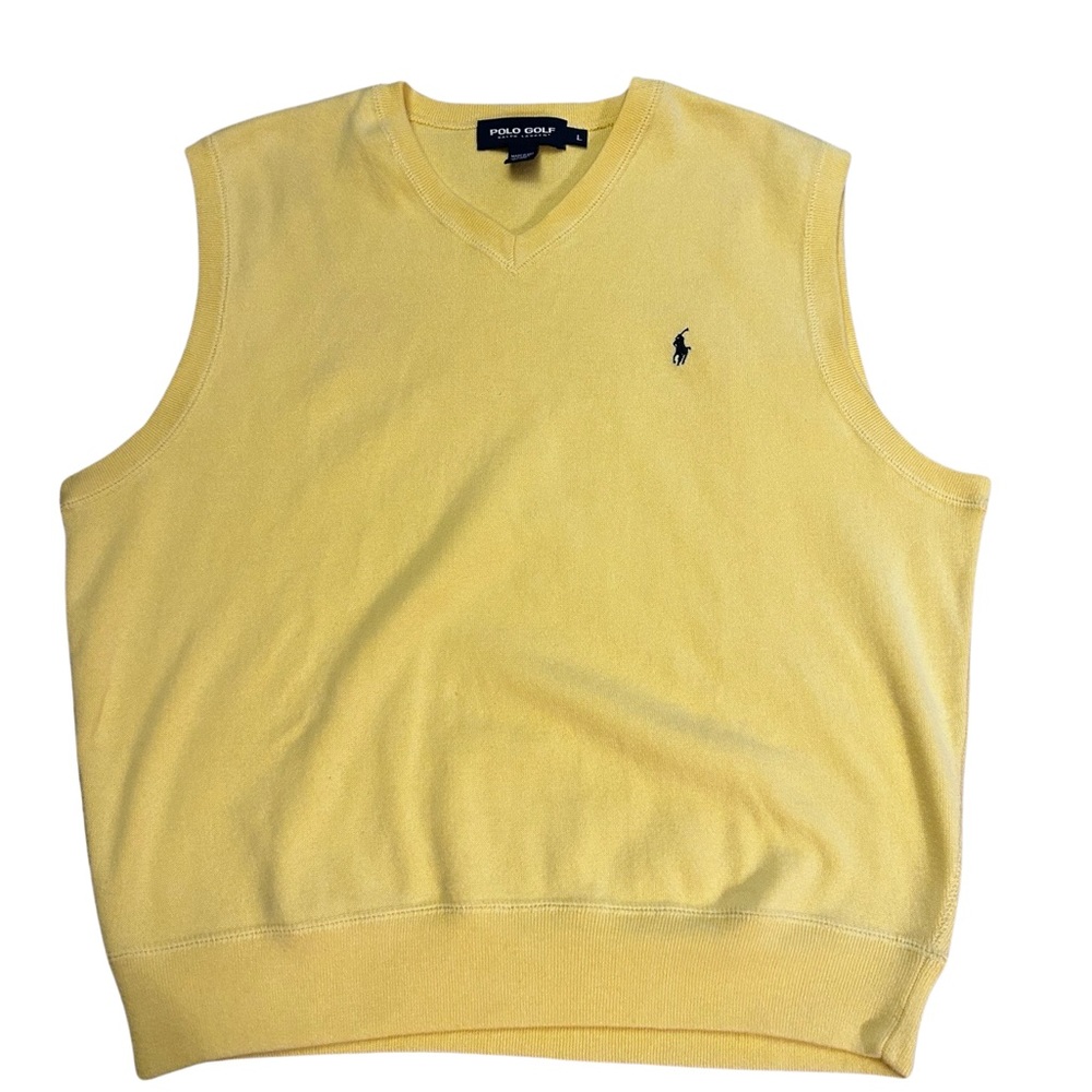 POLO GOLF RALPH LAUREN SWEATER VEST EXCELLENT CONDITION YELLOW LG 100% COTTON